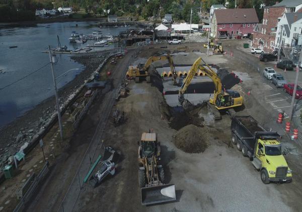 Aerial photo of construction progress.